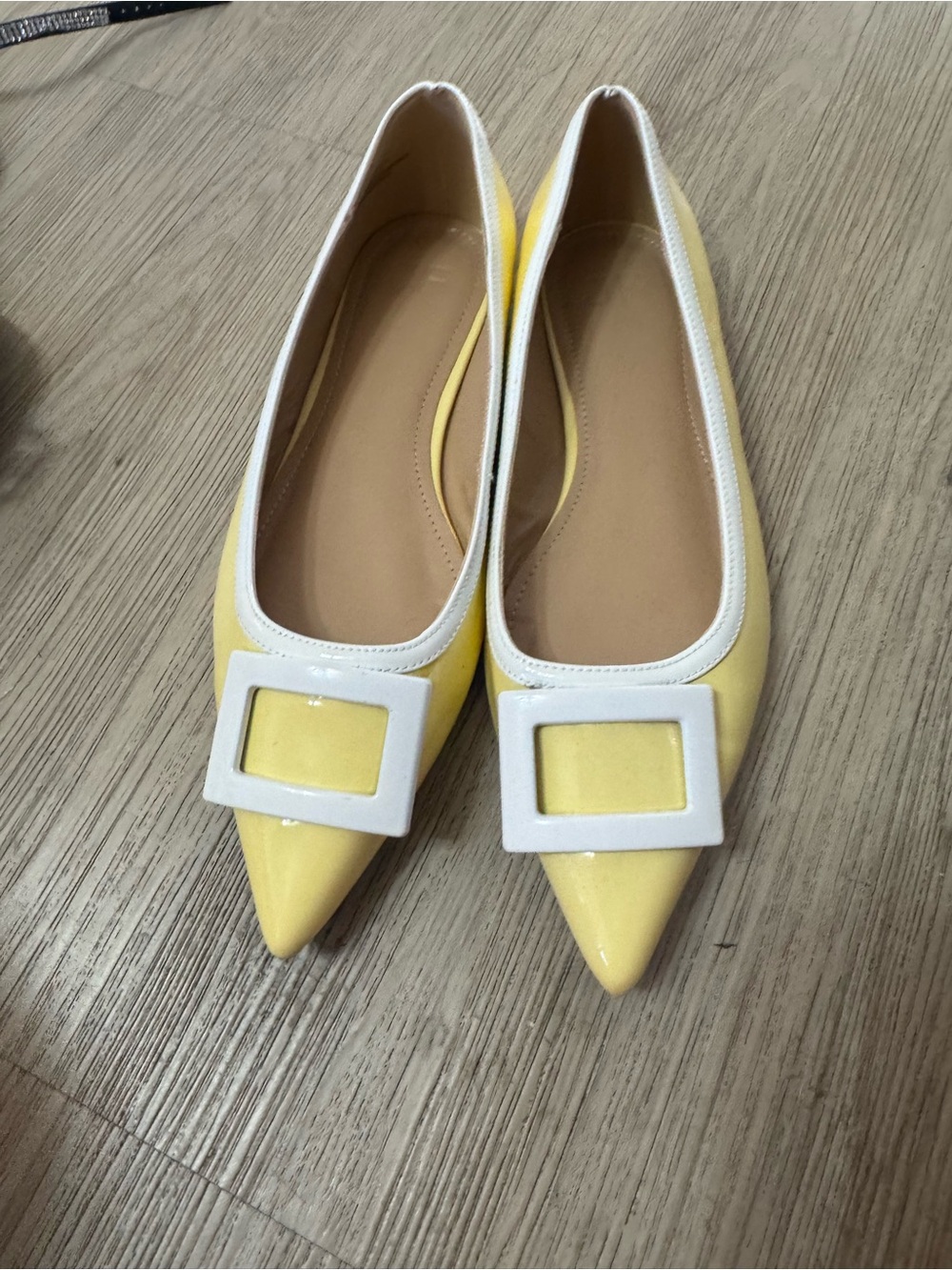 Yellow Pointed Toe Buckle Flats